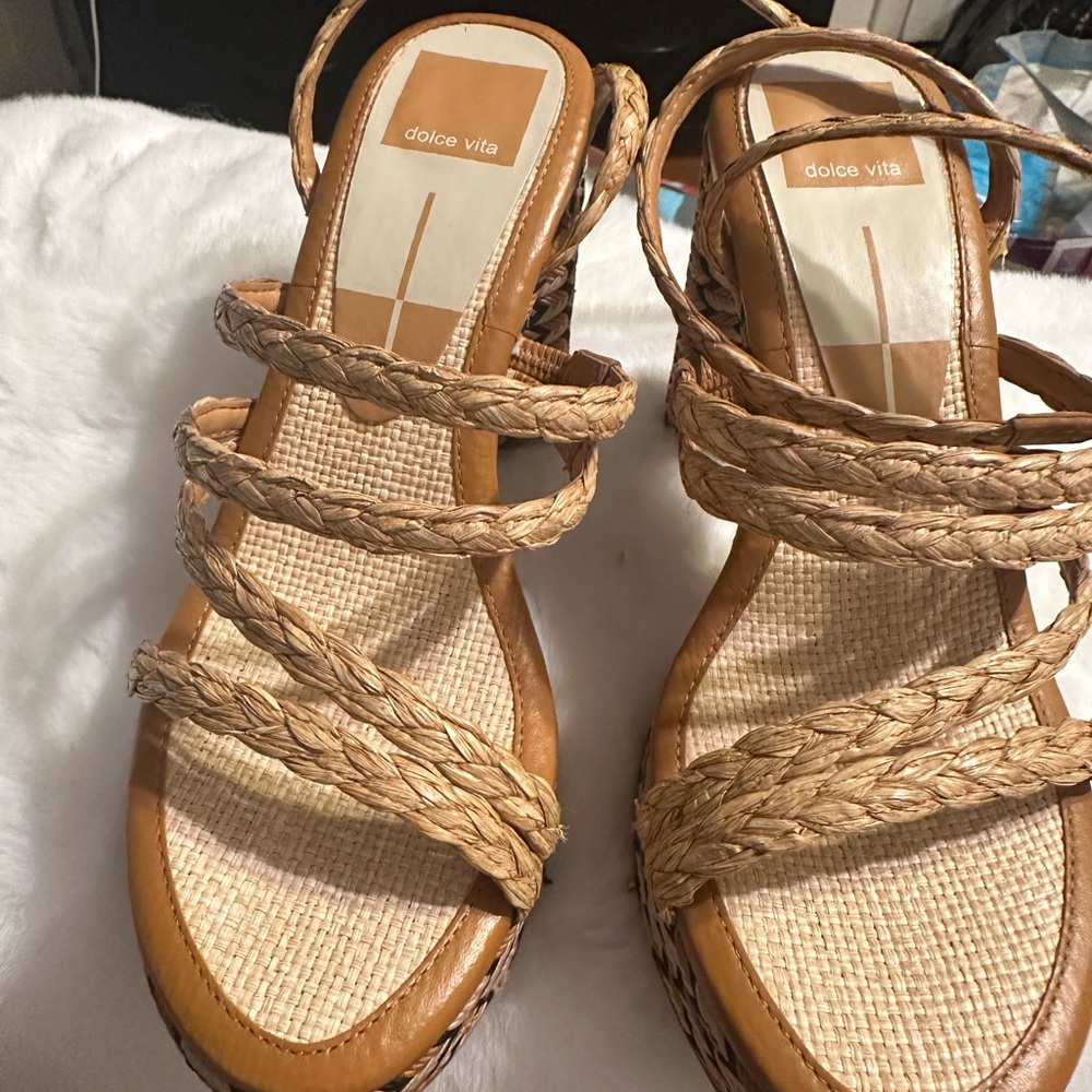 Dolce Vita Tan Wedge Sandals with Braided Design